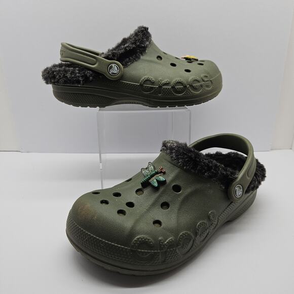 CROCS Shoes - Crocs Baya Faux Fur Lined Clog Slip On Green 15990 Women’s Size 7 Mens Size 5